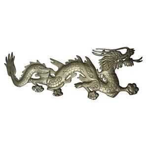 Large Vintage Brass Dragon Wall Mount Hanging MCM Chinese Zodiac Olee Korea Fire